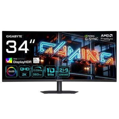 2. GIGABYTE MO34WQC36 monitor komputerowy 86,4 cm (34") 3440 x 1440 px Wide Quad HD QD-OLED Czarny