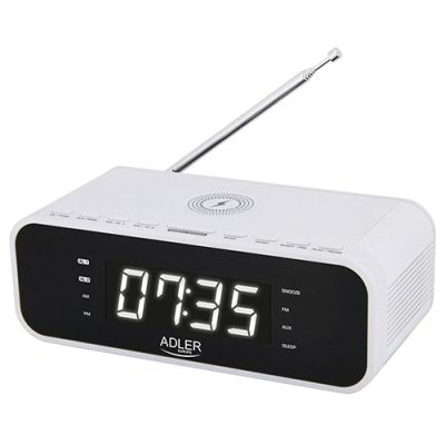 Radiobudzik z bezprzewodową ładowarką i FM Adler
