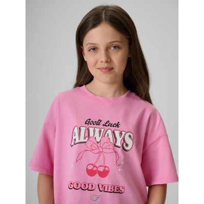 3. T-shirt boxy z nadrukiem dziewczęcy 4F 4FJRAW26TTSHF4239-56S