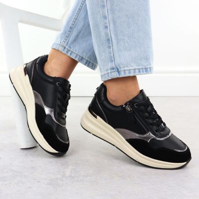 5. Skórzane metaliczne półbuty damskie czarne Filippo DP7105/25