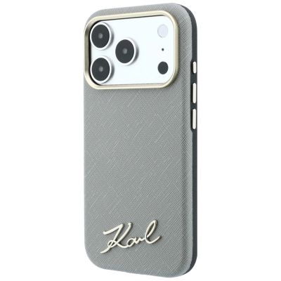 2. Etui Karl Lagerfeld Saffiano Small Script Metal Logo MagSafe na iPhone 17 Pro Max / 18 Pro Max - beżowe