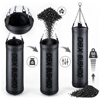 14. Worek bokserski PREMIUM + obręcz SBRX Black  Pusty - 150cm | DBX Bushido