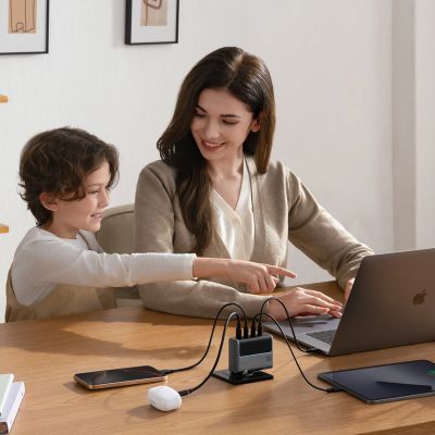 13. Ładowarka sieciowa Cuktech AD1404UEU 140 W GaN 3x USB-C + USB-A z kablem USB-C - szara