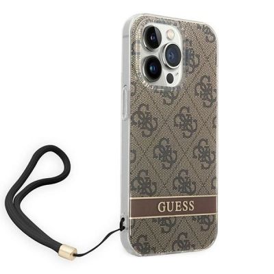 3. Etui Guess 4G Print Strap na iPhone 14 Pro - brązowe