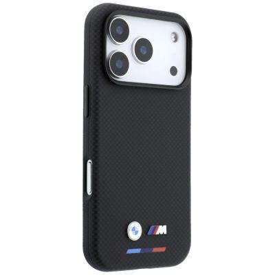4. Etui BMW M Quadrille Kevlar Tricolor & Metal Logo MagSafe na iPhone 17 Pro Max / 18 Pro Max - czarne