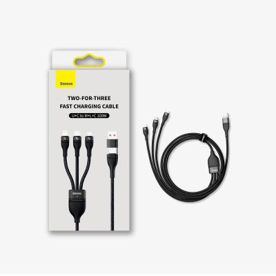 5. Baseus Flash Series II kabel USB Typ C / USB Typ A - USB Typ C / Lightning / micro USB 100 W 1,2 m czarny (CASS030101)