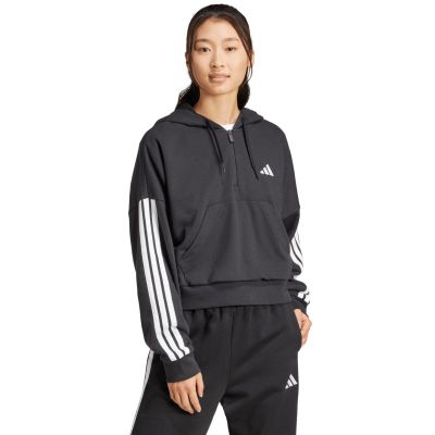 7. Bluza damska adidas Essentials 3-Stripes French Terry Quarter-Zip Hoodie czarna JN1956