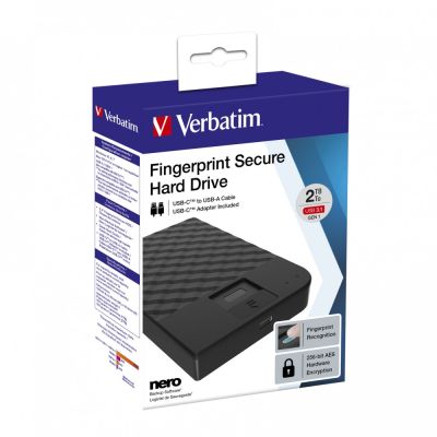 4. Verbatim Fingerprint Secure zewnętrzny dysk twarde 2 TB USB Type-C 3.2 Gen 1 (3.1 Gen 1) Czarny