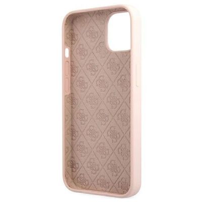6. Etui Guess Silicone Script Gold Logo MagSafe na iPhone 13 - jasnoróżowe