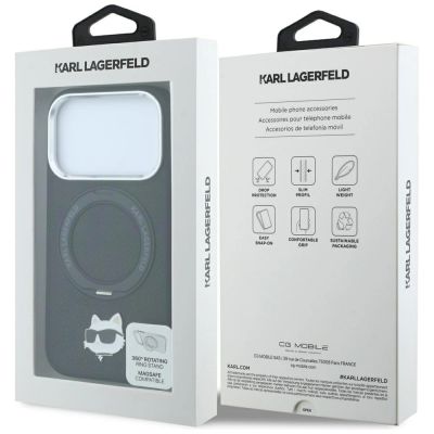 8. Etui Karl Lagerfeld with Ring Stand 360 Choupette Head Pin MagSafe na iPhone 18 Pro / 17 Pro - czarne