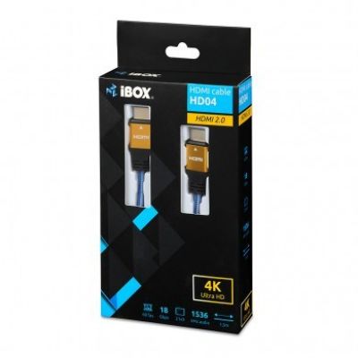 4. Kabel IBOX HD04 ULTRAHD 4K 1,5M V2.0 ITVFHD04 (HDMI M - HDMI M; 1,5m; kolor niebieski)