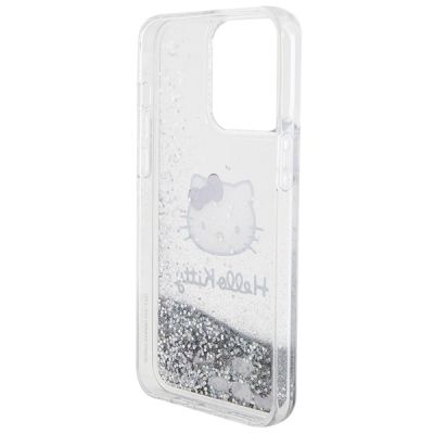 6. Etui Hello Kitty Liquid Glitter Charms Kitty Head na iPhone 15 Pro Max - srebrne