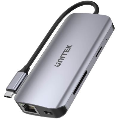 14. UNITEK AKTYWNY HUB USB-C 2X HDMI, CZYTNIK SD, 4K, RJ-45, PD 100W, 5 GBPS