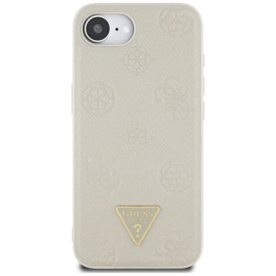 3. Etui Guess Grained Hot Stamp Peony Triangle Logo MagSafe na iPhone 16e - beżowe