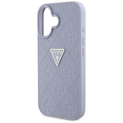 6. Etui Guess Hot Stamp 4G Pattern Triangle Metal Logo na iPhone 16 - fioletowe