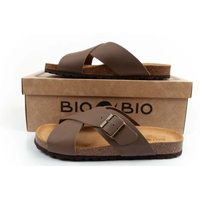 10. Bio Bio buty laczki męskie klapki profilowane skóra naturalna brązowe