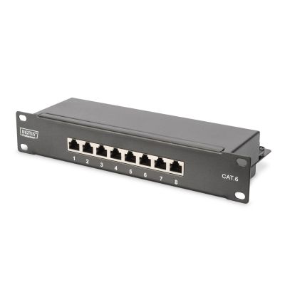44. Zestaw sieciowy 10 cali: szafa wisząca 9U, półka, listwa zasilająca, 8-port switch, panel kat.6, czarny