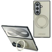 Etui Guess Magnetic Ring Stand Grained Classic Logo MagSafe na Samsung Galaxy Z Fold 8 Ultra - beżowe