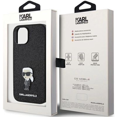 8. Etui Karl Lagerfeld Fixed Glitter Ikonik Logo Metal Pin do iPhone 15 - czarne