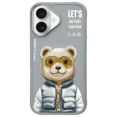 Etui Nimmy Cool&Cute 2.0 Bear na iPhone 16 - szare