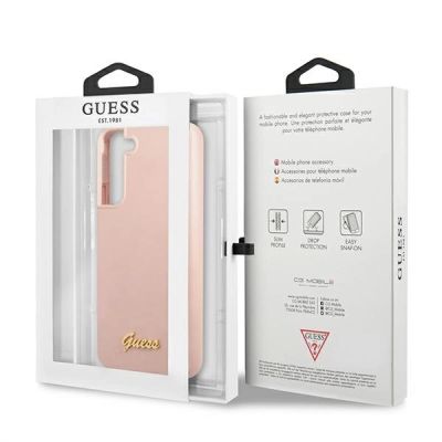 8. Etui Guess Silicone Script Metal Logo na Samsung Galaxy S22+ - różowe