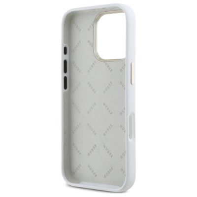7. Etui Guess Silicone Logo Strass 4G na iPhone 16 Pro - białe