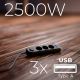 18. MACLEAN LISTWA ZASILAJĄCA, PRZEDŁUŻACZ 3 GNIAZDA + 3XUSB, 110-240V AC 50/60HZ, 2.1A MAX 2500W, 1,5M, CZARNA MCE394 B