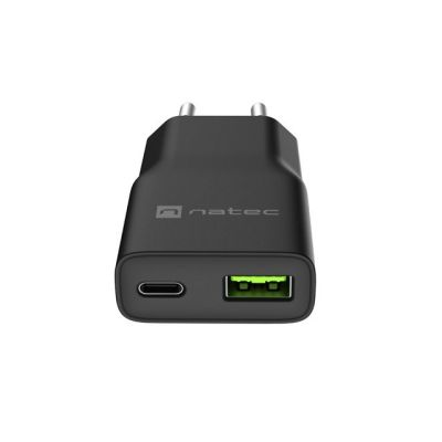 3. NATEC ŁADOWARKA SIECIOWA RIBERA GAN SLIM 1X USB-A + 1X USB-C 20W CZARNA