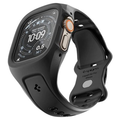 3. Pasek z obudową Spigen Liquid Air Pro + Szkło hartowane 9H na Apple Watch Ultra 49 mm - czarny