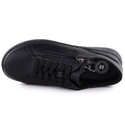 4. Skórzane półbuty damskie na podwyższeniu czarne Jezzi 138