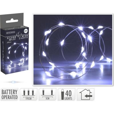 16. LAMPKI DRUCIKI NA BATERIE GIRLANDA 40 LED ZIMNY BIAŁY