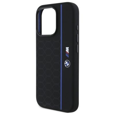 6. Etui BMW Silicone Hexagon Blue Line MagSafe na iPhone 16 Pro Max - czarne