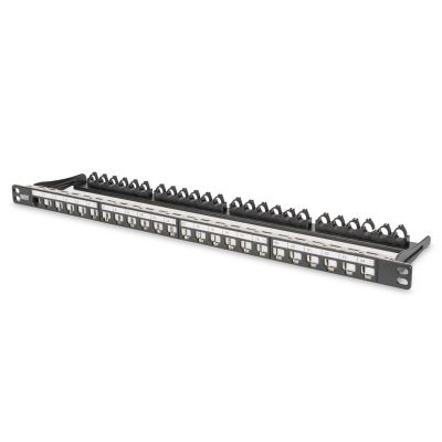 5. Panel krosowy high density 19" 24x keystone, ekranowany, 0.5U, czarny, prowadnica kabli, pola opisowe