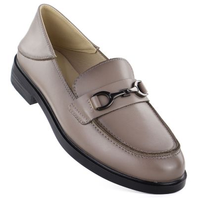 Skórzane półbuty damskie mokasyny beżowe Vinceza 18117