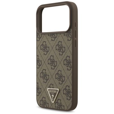 6. Etui Guess Leather 4G Triangle Strass MagSafe na iPhone 17 Pro Max / 18 Pro Max  - brązowe