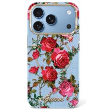 Etui Guess IML Glitter Blossom Roses na iPhone 17 Pro / 18 Pro - jasnoniebieskie