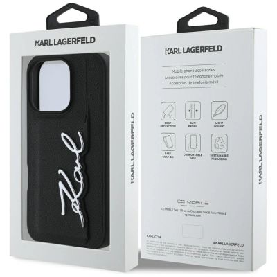 8. Etui Karl Lagerfeld HC Grained PU Cardslot Metal Signature na iPhone 16 Pro - czarne