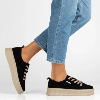 8. Skórzane półbuty sneakersy na platformie czarne Filippo DP6122