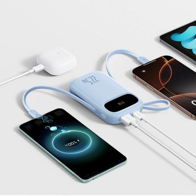 4. Powerbank Baseus EnerFill FC31 20000mAh 22.5W z wyświetlaczem cyfrowym z 2 wbudowanymi kablami - niebieski