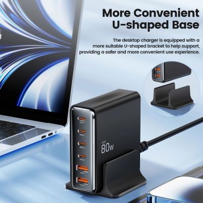 4. Stacja ładująca Tech-protect DC80W-GAN 6-PORT PD80W/QC3.0 - czarne