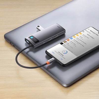 21. Baseus Metal Gleam Series stacja dokująca HUB 7 w 1 USB Typ C - 1 x HDMI / 1 x VGA / 3 x USB 3.2 Gen. 1 / 1 x Power Delivery / 1 x RJ-45 Ethernet szary (WKWG040013)
