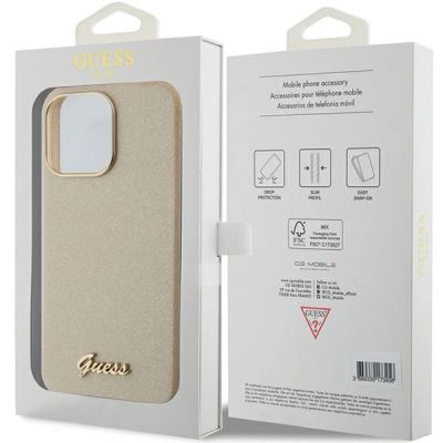 8. Etui Guess Glitter Glossy Script do iPhone 15 Pro Max - złote