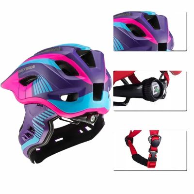 5. Kask rowerowy Rockbros TT-32SBPP-S dziecięcy z odpinaną szczęką rozmiar S - fioletowo-różowy