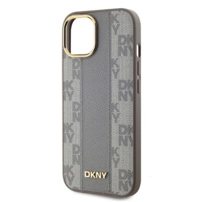 3. Etui DKNY Leather Checkered Mono Pattern MagSafe na iPhone 15 - beżowe