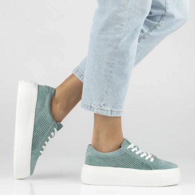7. Skórzane półbuty sneakersy damskie ażurowe zielone Filippo  DP7520/26