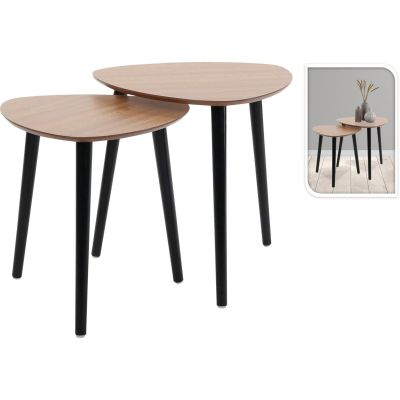 STOLIK KAWOWY Z 3 NOGAMI BLAT DREWNIANY ZESTAW 2SZT