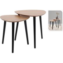 STOLIK KAWOWY Z 3 NOGAMI BLAT DREWNIANY ZESTAW 2SZT