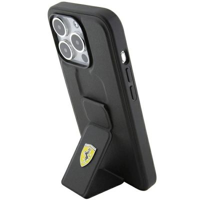 2. Etui Ferrari Grip Stand Metal Logo na iPhone 15 Pro - czarne