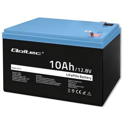 8. Qoltec 53713 Akumulator LiFePO4 Litowo-Żelazowo-Fosforanowy | 12.8V | 10Ah | 128Wh | BMS