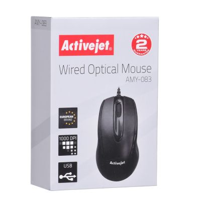 3. Activejet AMY-083 Mysz przewodowa USB (optyczna; 1000 DPI; czarna)